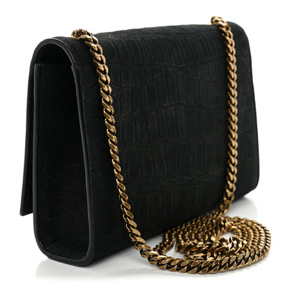 Saint Laurent Crocodile Embossed Nubuck Small Monogram Kate Satchel Black 5 of 19
