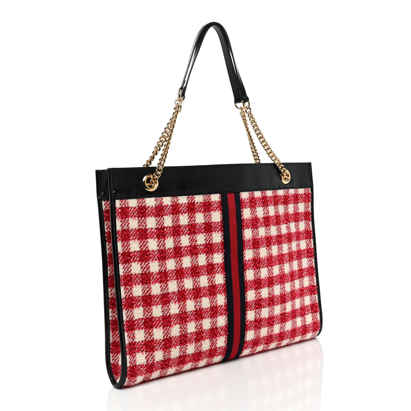 Tweed Check Large Rajah Chain Tote Black Red