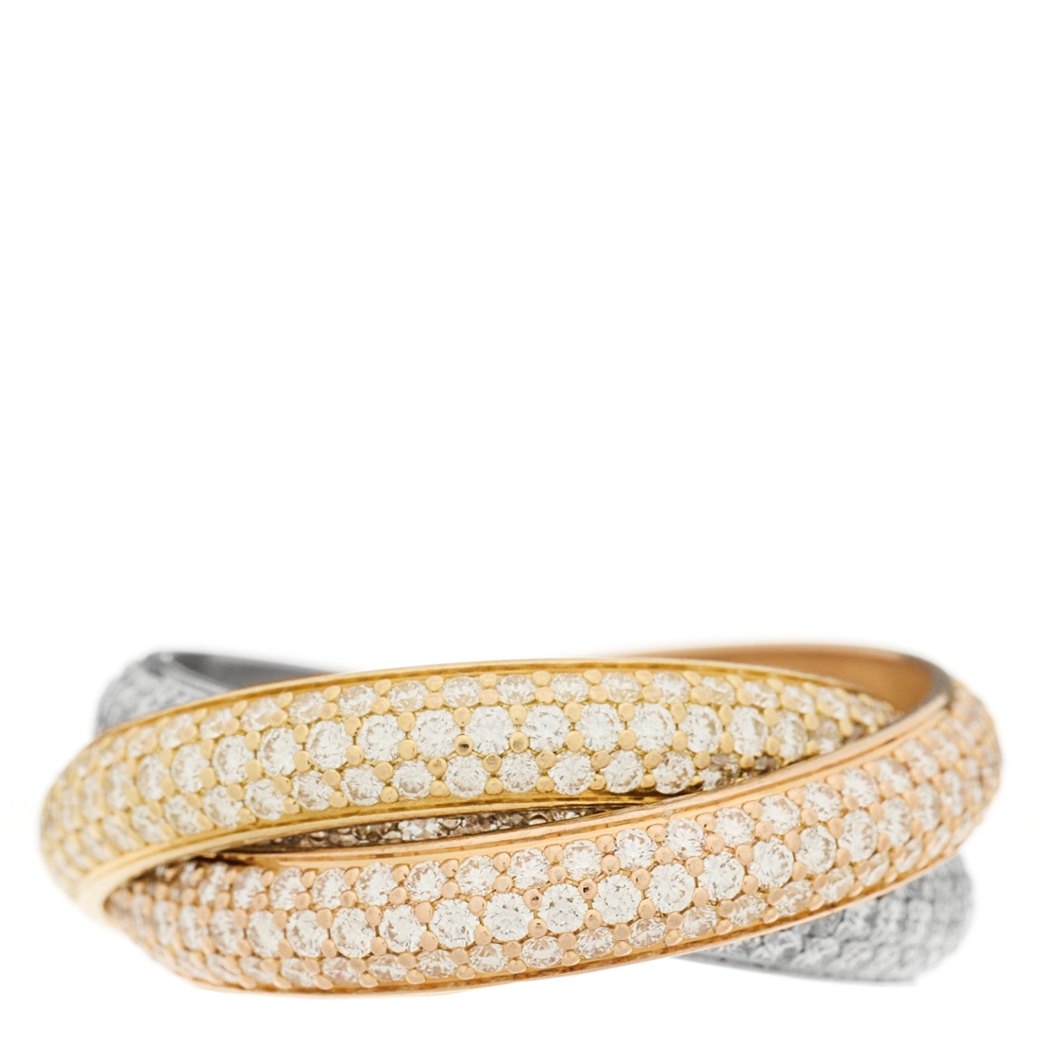 Cartier 18K White Yellow Pink Gold Diamond MM Trinity Full Paved Ring 57 8 1 of 7