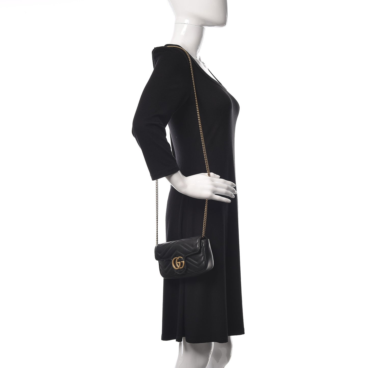 Calfskin Matelasse Super Mini GG Marmont Shoulder Bag Black