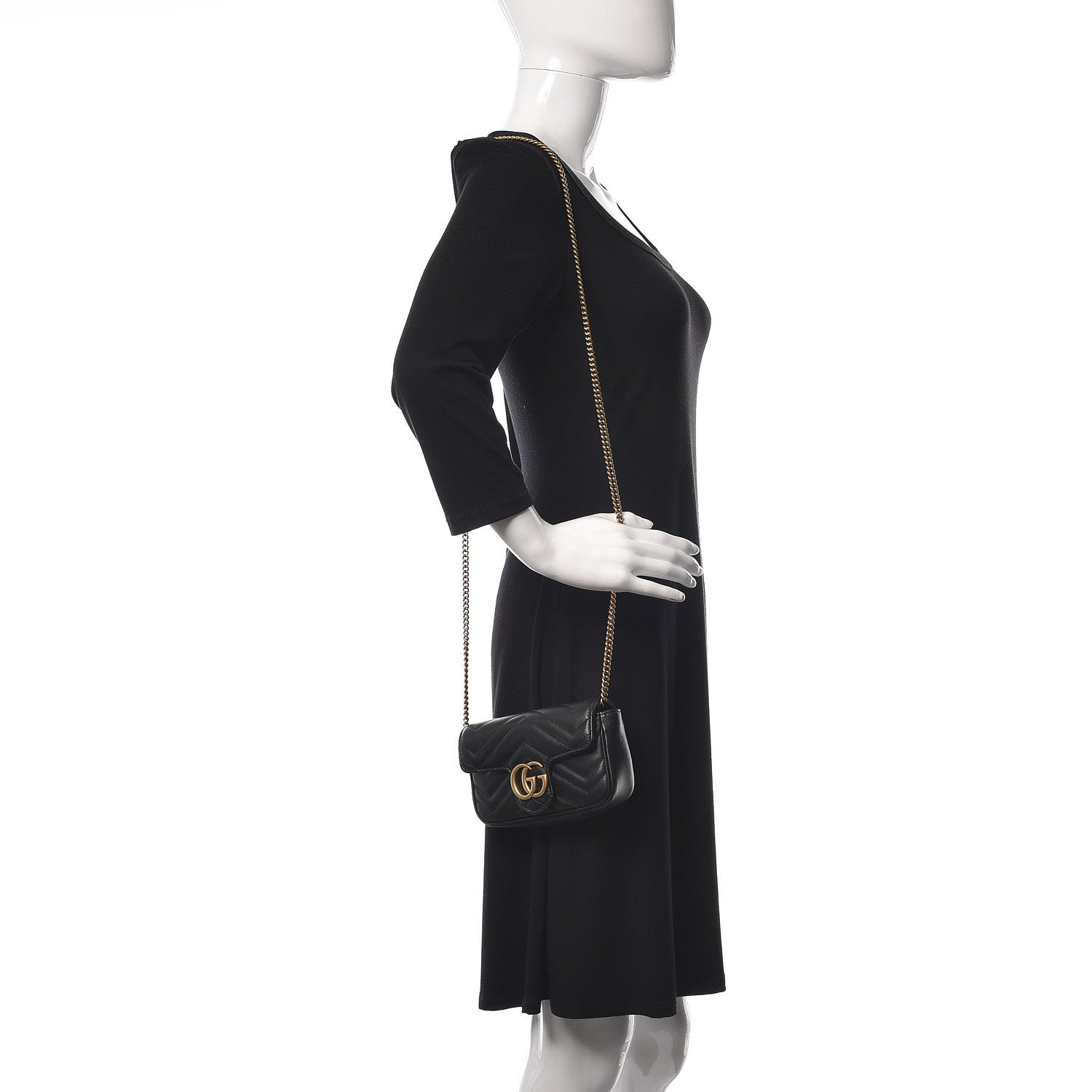 Gucci Calfskin Matelasse Super Mini GG Marmont Shoulder Bag Black 2 of 11