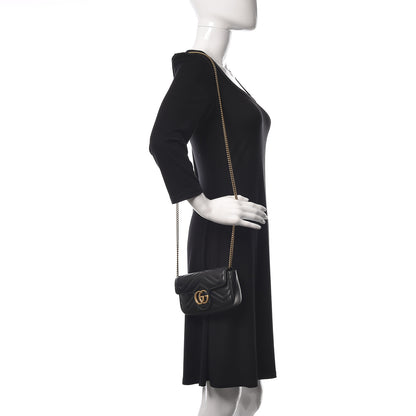 Gucci Calfskin Matelasse Super Mini GG Marmont Shoulder Bag Black 2 of 11