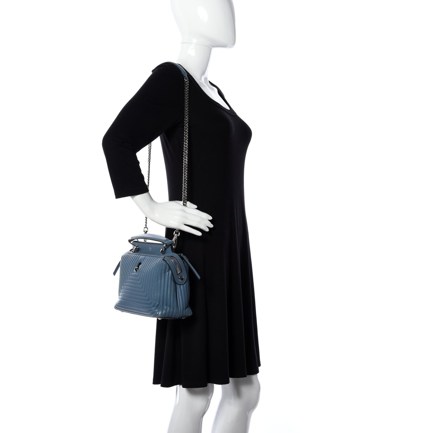 Shiny Nappa Trapuntata Small DotCom Click Top Handle Chain Satchel Blue