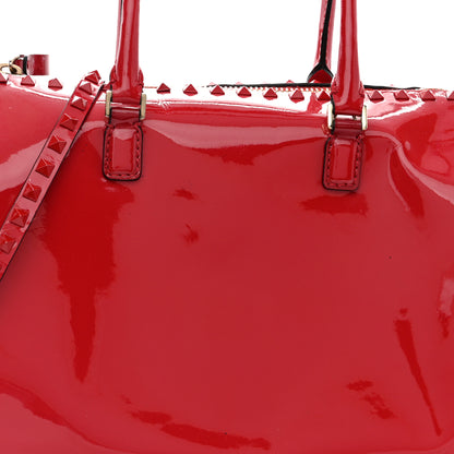 Valentino Garavani Patent Rockstud Top Handle Satchel Red 7 of 12