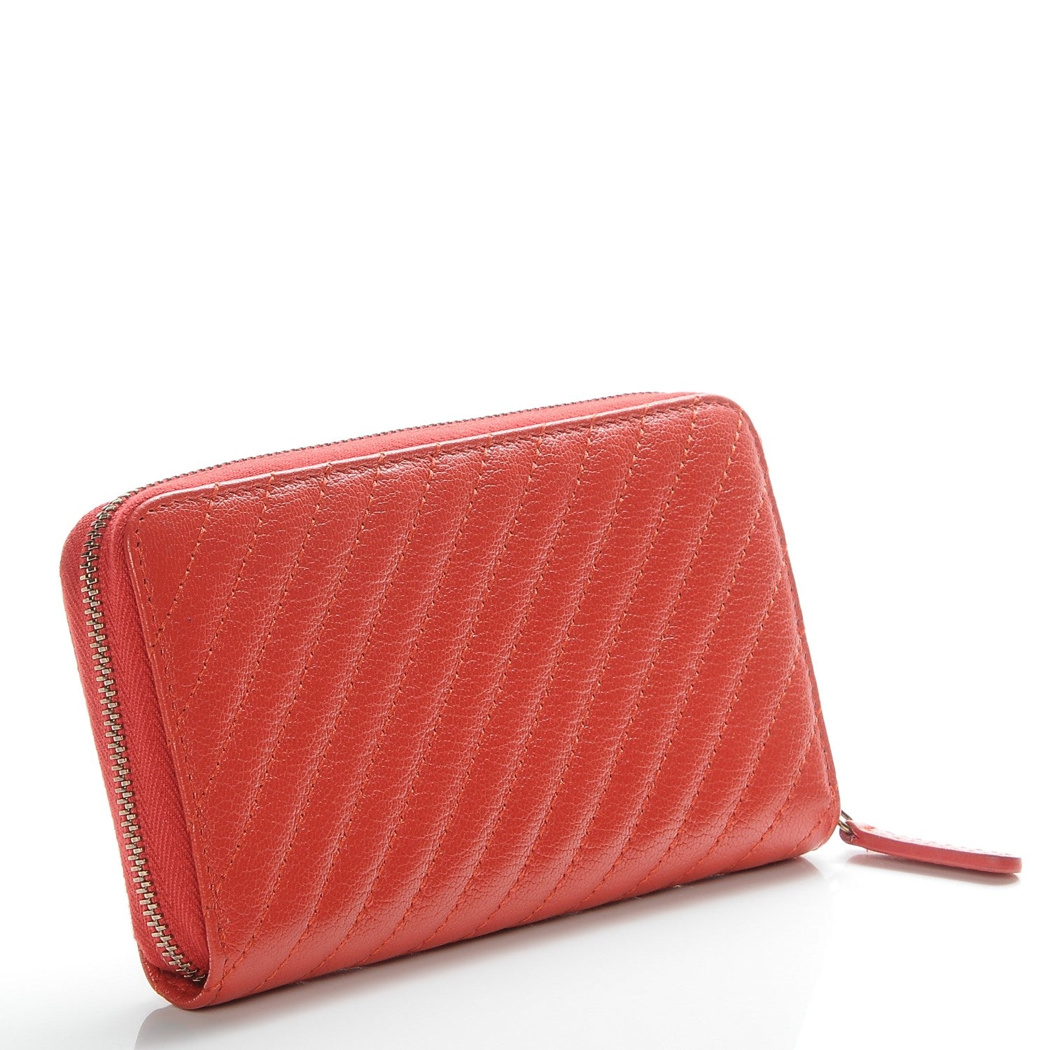 Chanel Shiny Goatskin Diagonal Quilted Small Zip Around Wallet Red 3 of 7