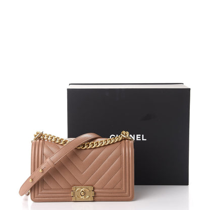 Chanel Caviar Chevron Quilted Medium Boy Flap Dark Beige 8 of 8