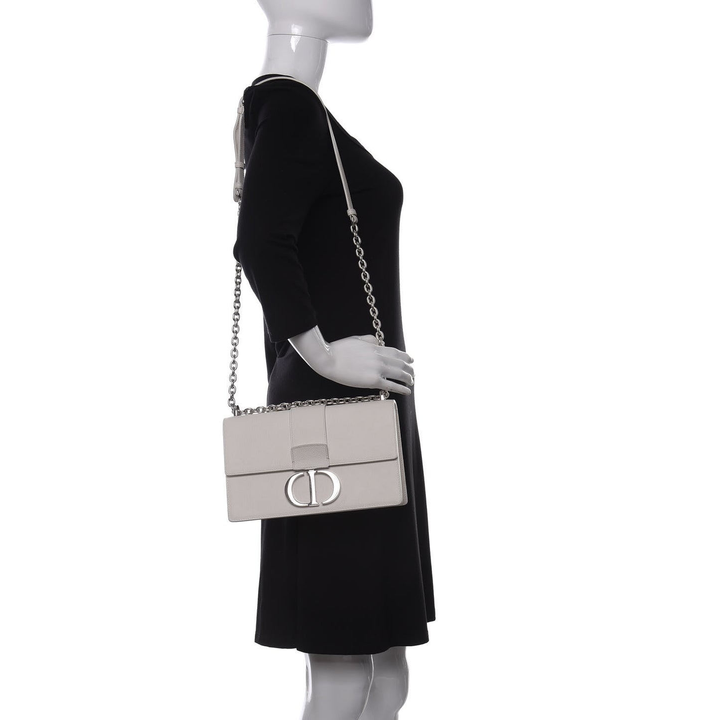 Grained Calfskin 30 Montaigne Chain Flap Bag White