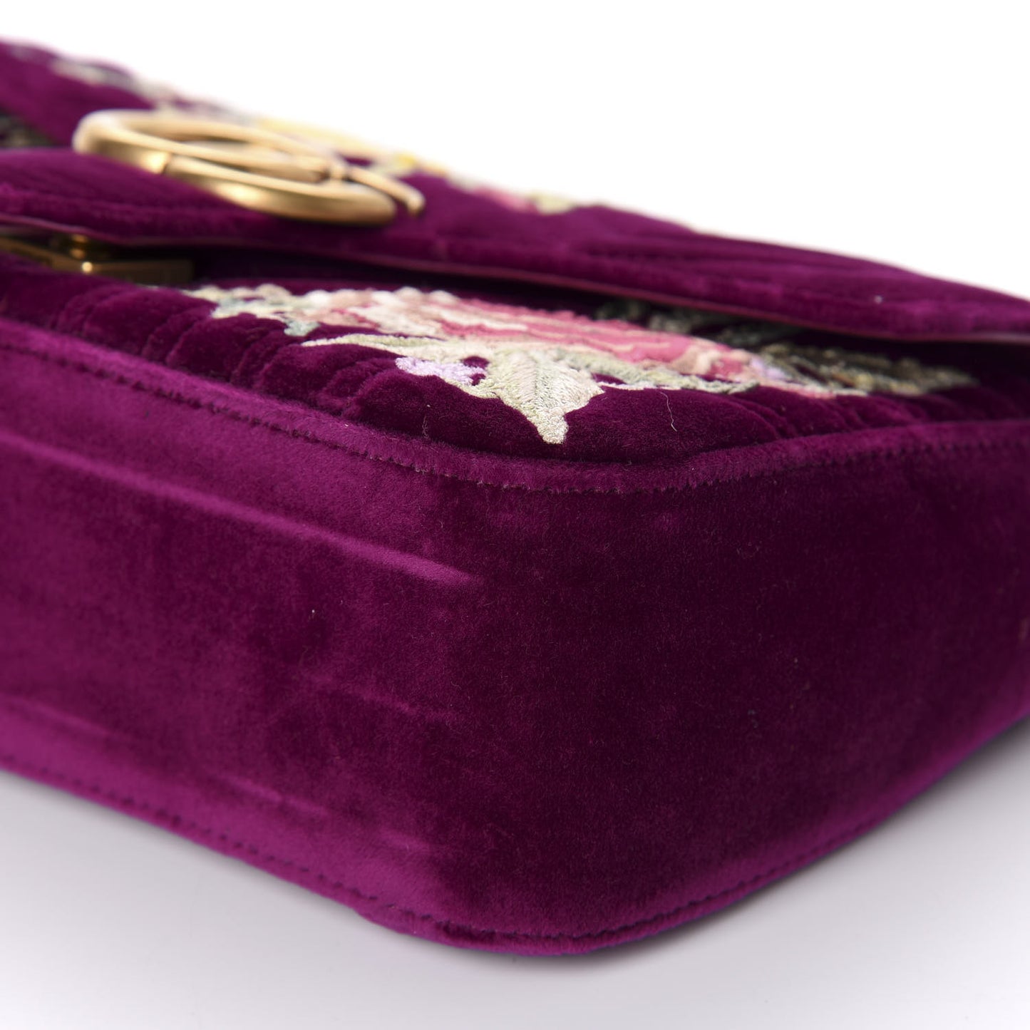 Velvet Matelasse Embroidered Small GG Marmont Shoulder Bag Fuchsia Violet Cyclamen