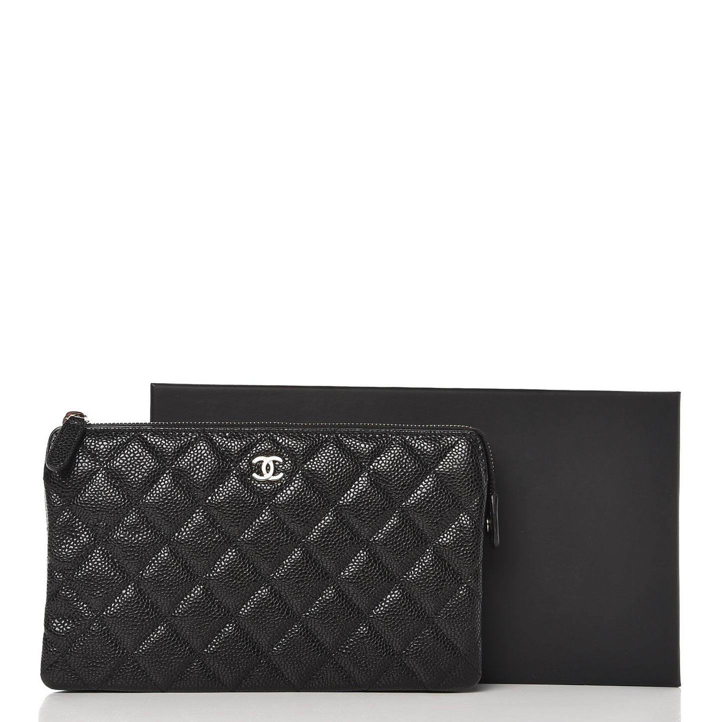 Caviar Quilted Large Zipped Clutch Black