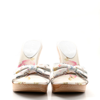 Louis Vuitton Satin Wood Floral Monogram Multicolor Sandal Pumps 35 White 2 of 10