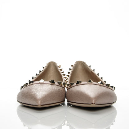 Valentino Garavani Pebbled Calfskin Rockstud Ballerina Flats 37.5 Poudre 2 of 8