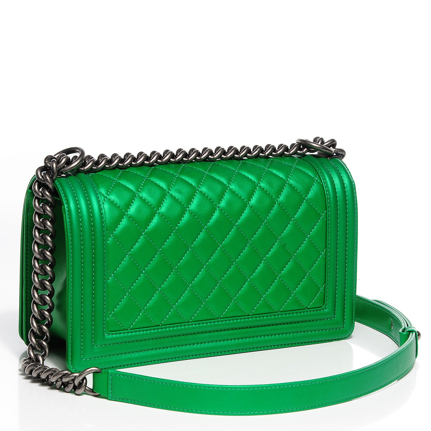 Metallic Calfskin Quilted Medium Boy Flap Green