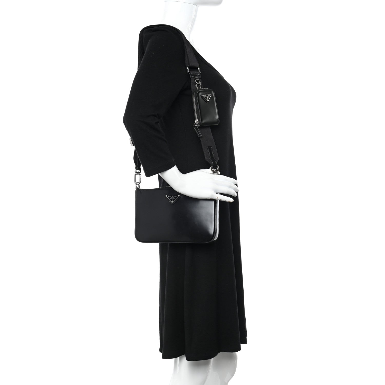Prada Spazzolato Pocket Pouch Shoulder Bag Black 2 of 12