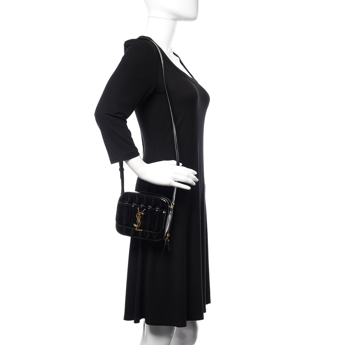 Patent Matelasse Monogram Toy Vicky Camera Bag Black