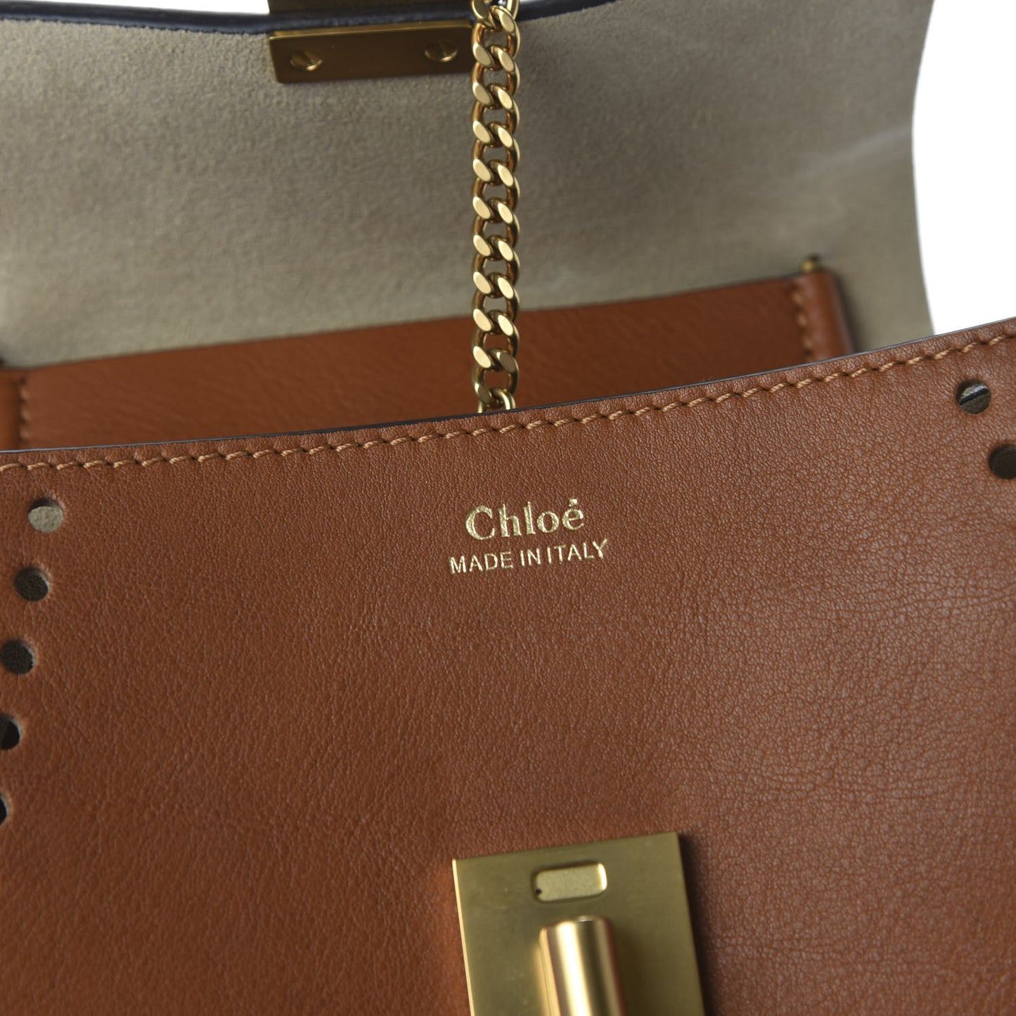 Calfskin Perforated Mini Drew Shoulder Bag Caramel