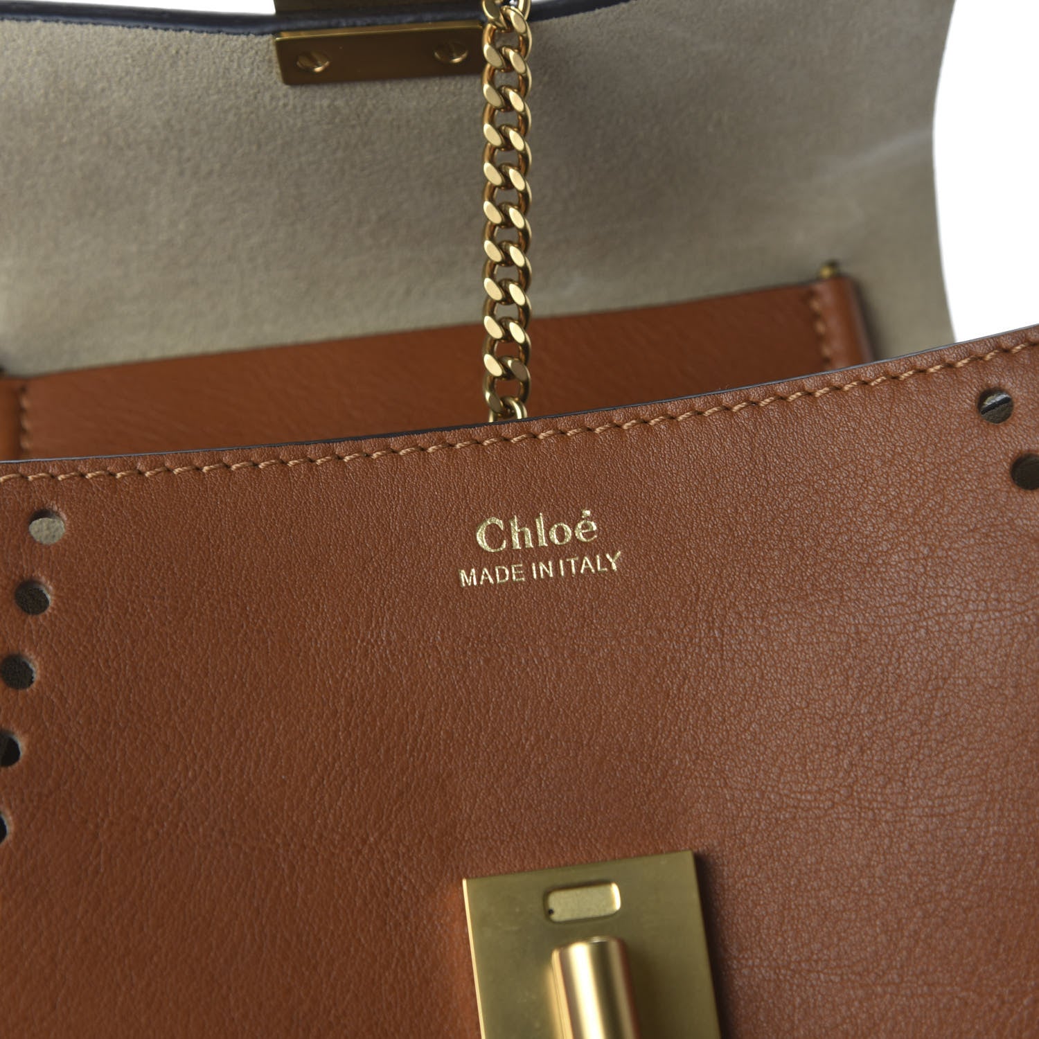 Chloe Calfskin Perforated Mini Drew Shoulder Bag Caramel 8 of 10