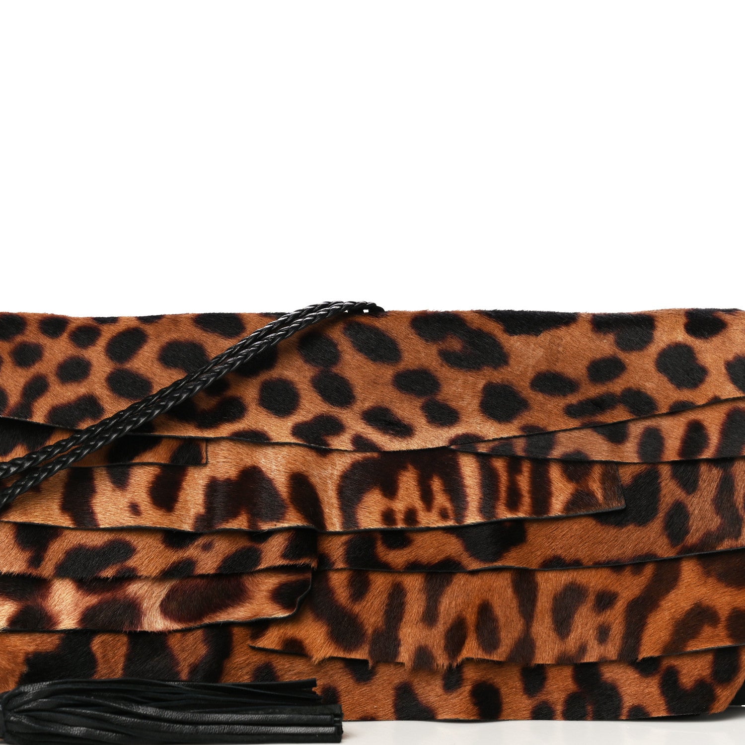 Saint Laurent Calf Hair Ruffle Leopard Print Fold-Over Clutch Black 8 of 12