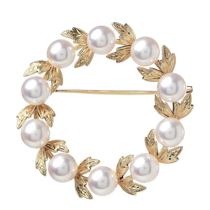 Mikimoto 18K Yellow Gold Akoya Pearl 5.5-6mm Wreath Pin Brooch 1 of 4