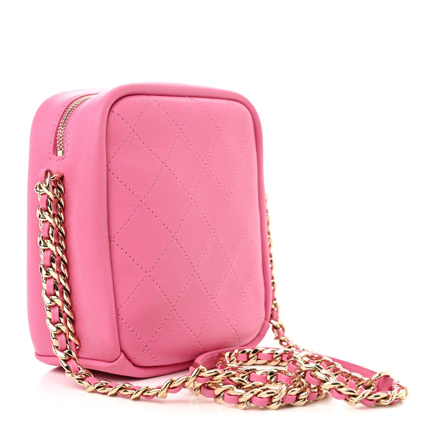 Goatskin Stitched Casual Trip North South Camera Case Pink