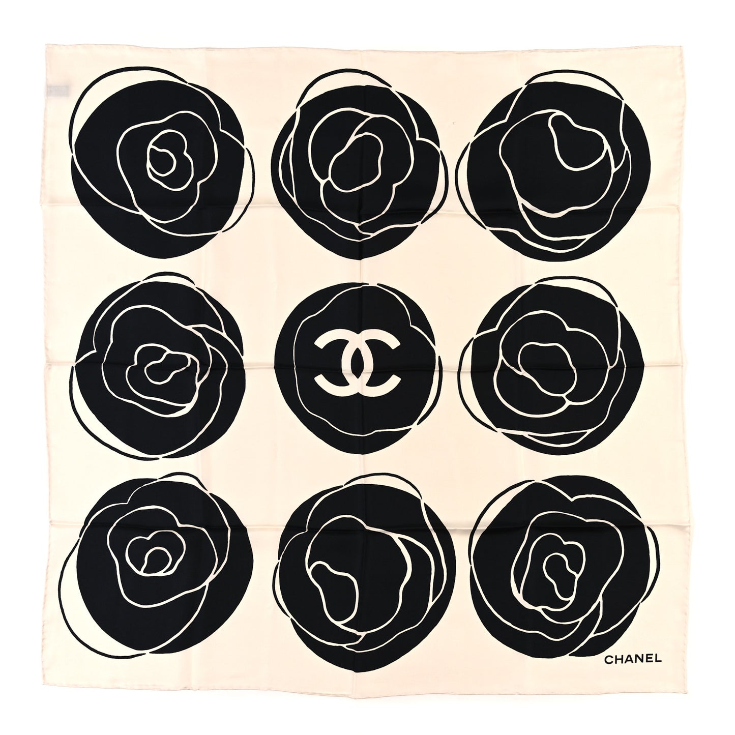 Silk CC Camellia Scarf Black White