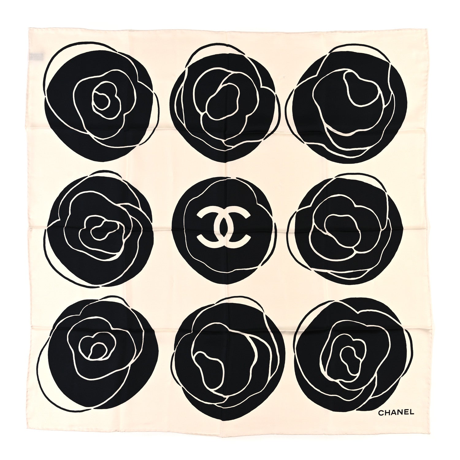 Chanel Silk CC Camellia Scarf Black White 1 of 4