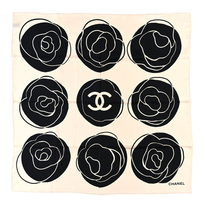 Chanel Silk CC Camellia Scarf Black White 1 of 4