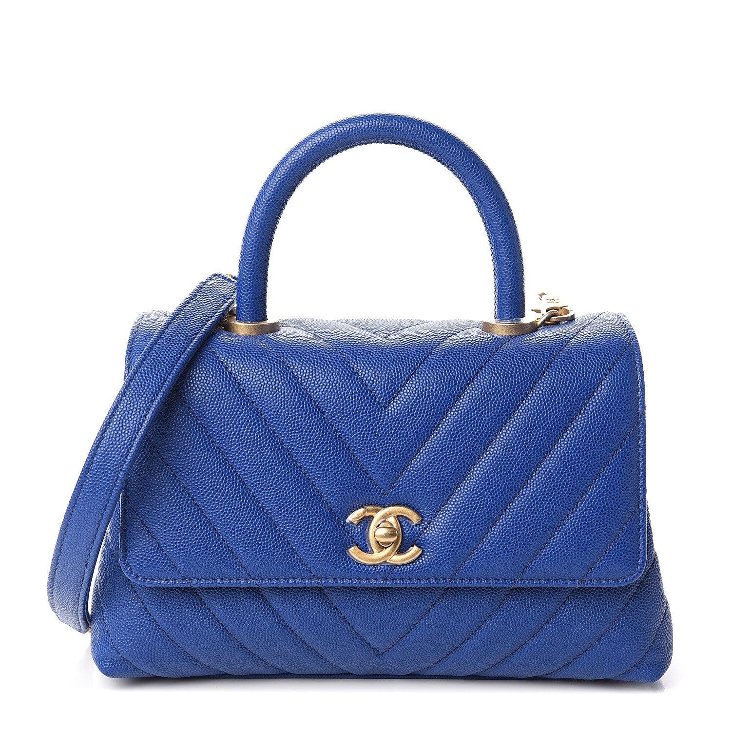 Chanel Caviar Chevron Quilted Mini Coco Handle Flap Blue 1 of 11