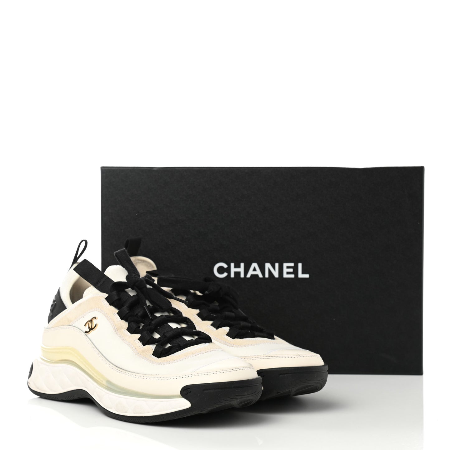 Velvet Calfskin Mixed Fibers CC Sneakers 39.5 Ivory Black