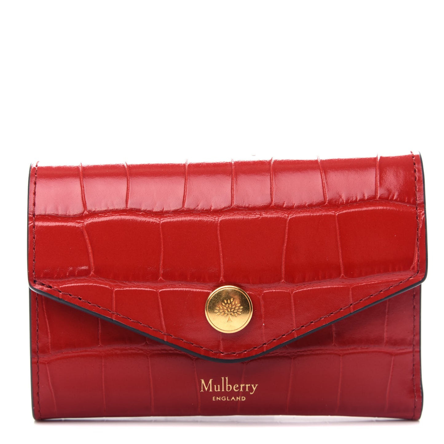 Shiny Crocodile Embossed Stud Folded Multi Card Case Wallet Scarlet