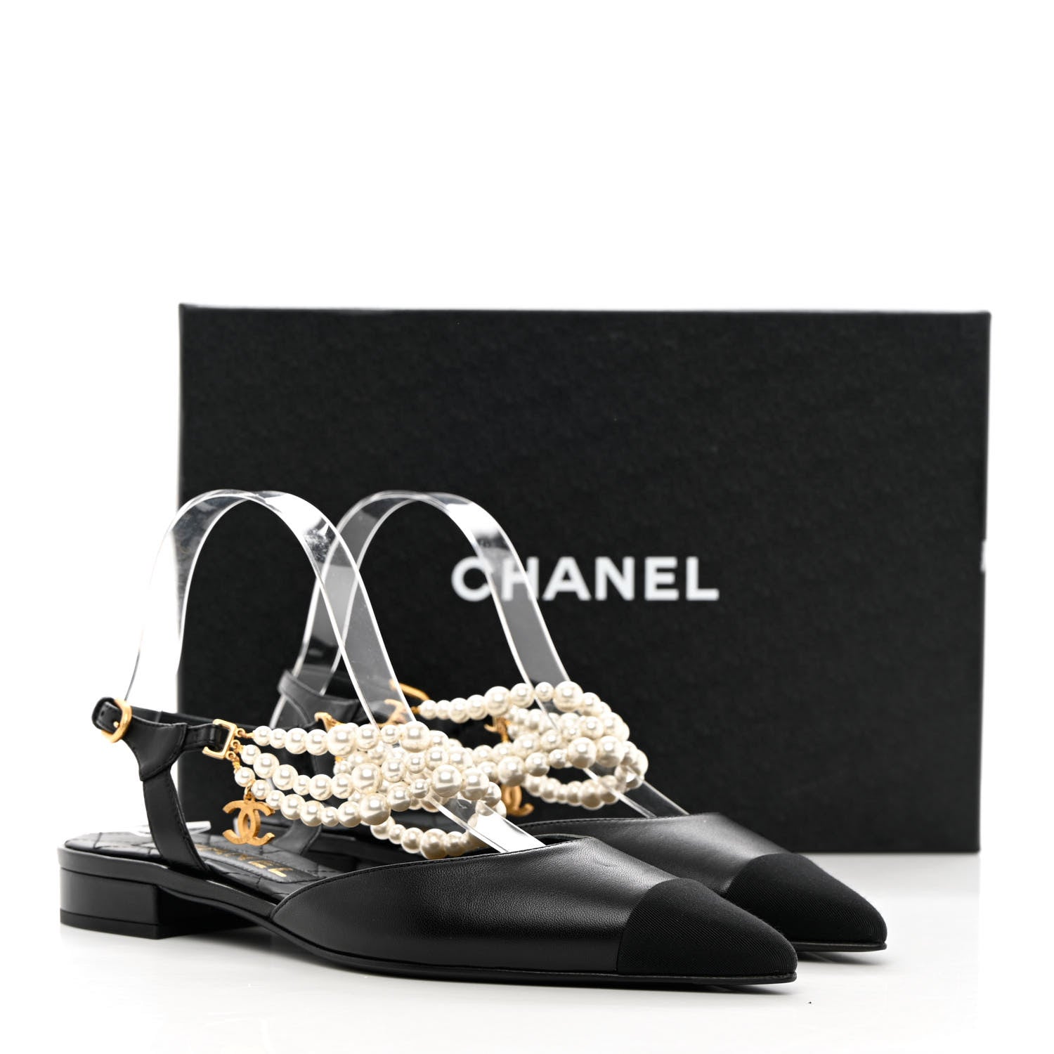 Chanel Lambskin Grosgrain Cap Toe Pearl Slingbacks 39 Black 14 of 14