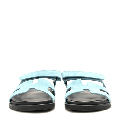 Hermes Suede Goatskin Womens Chypre Sandals 38 Bleu Mineral 2 of 8