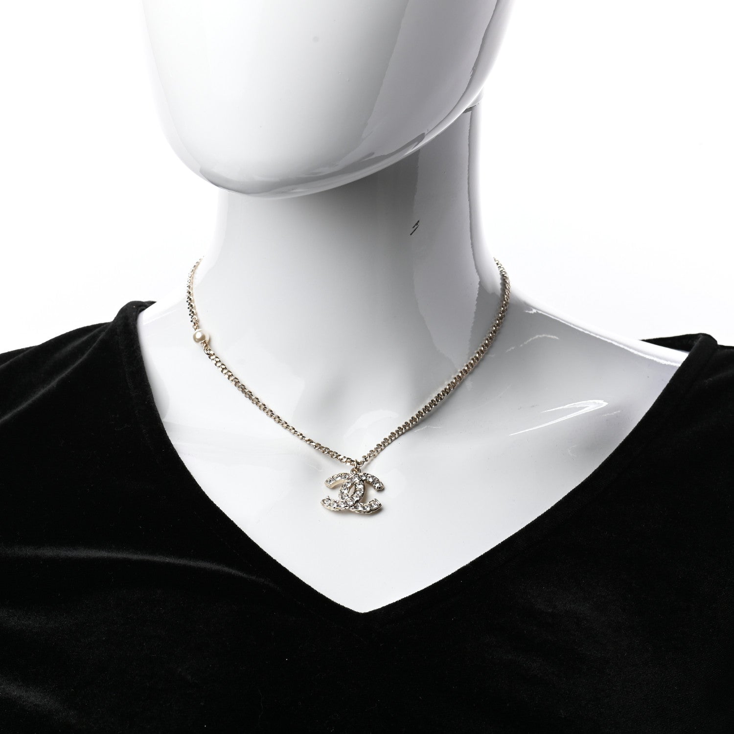 Chanel Crystal CC Pendant Necklace Gold 2 of 6