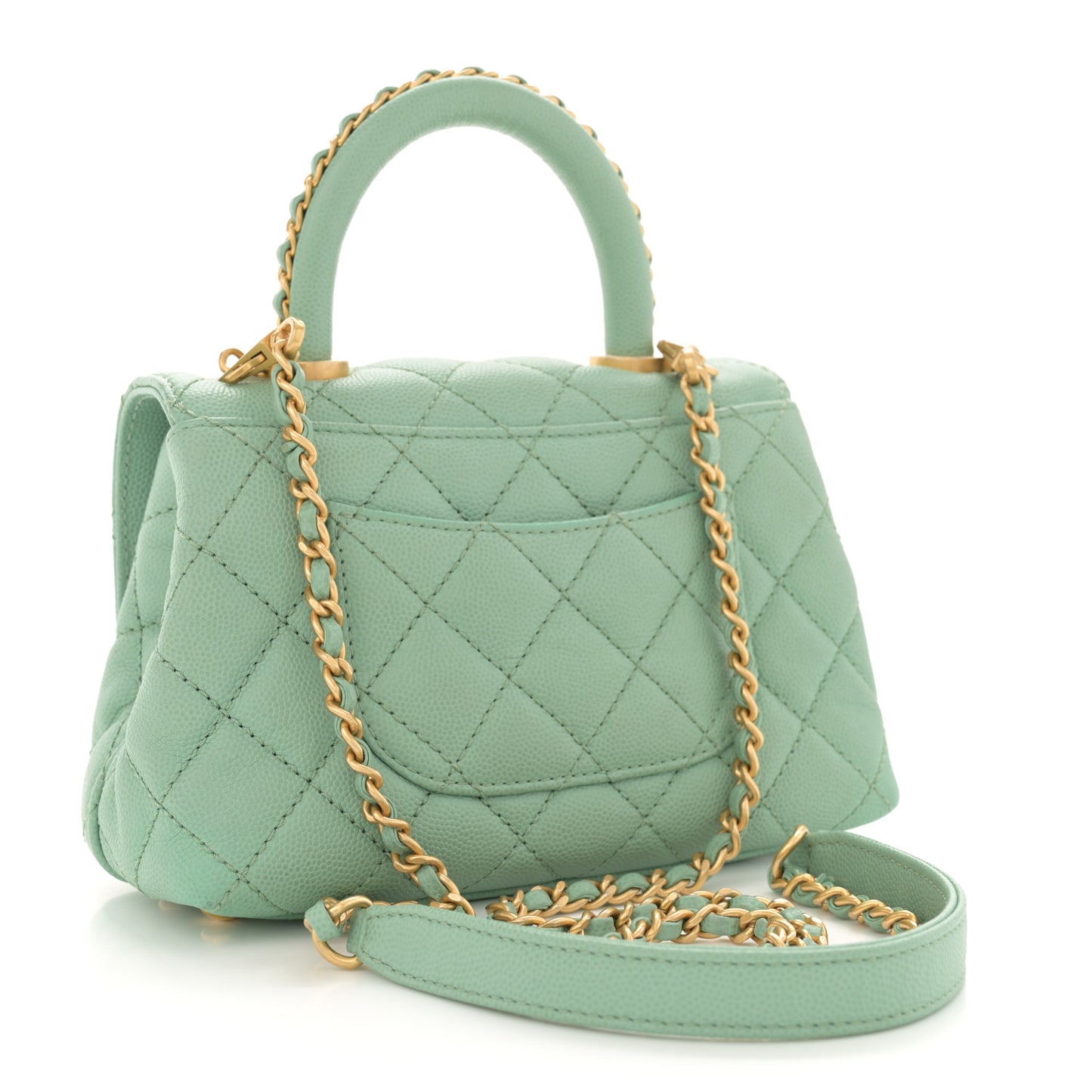 Caviar Quilted Extra Mini Coco Chain Handle Flap Light Green