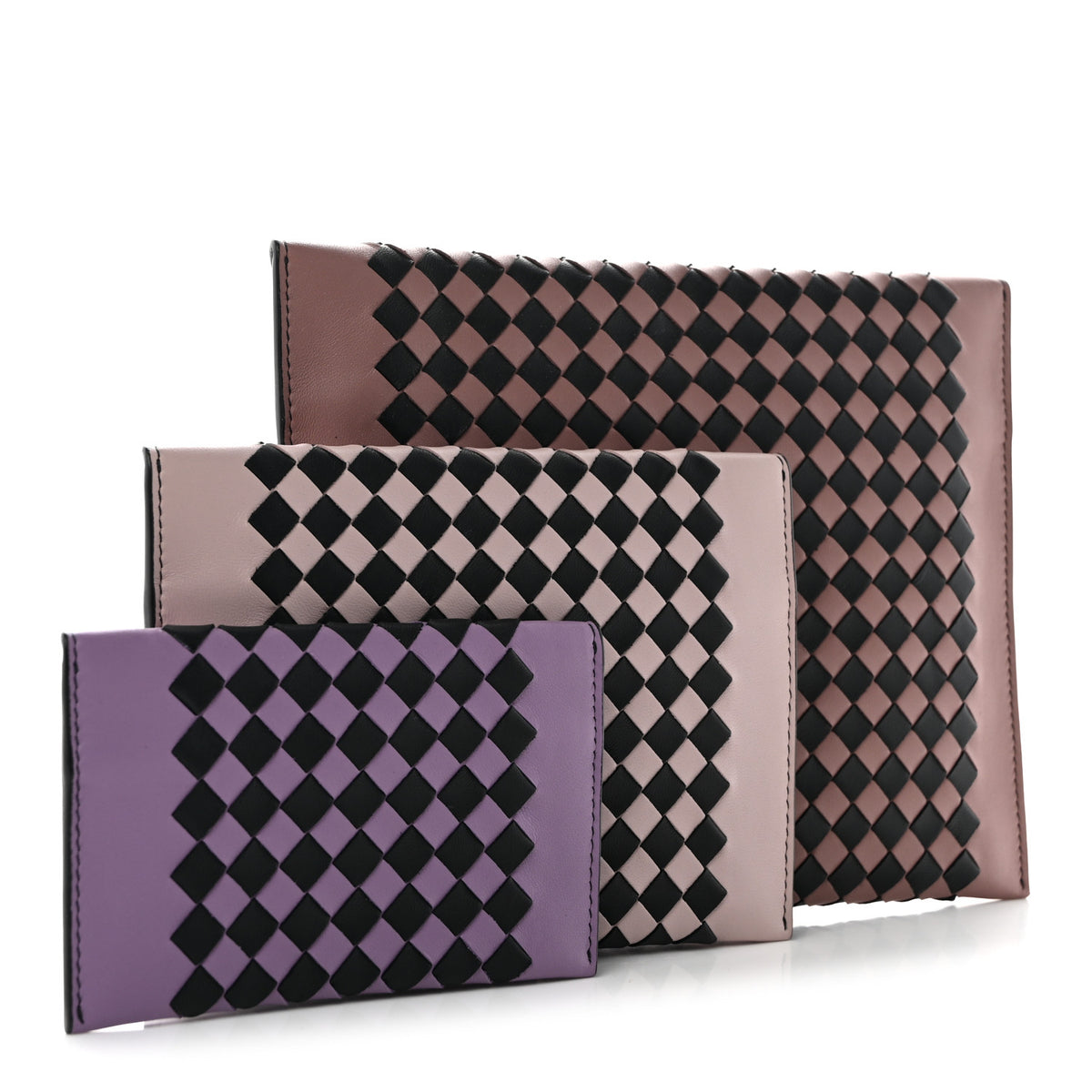 Bottega Veneta Nappa Intrecciato Three in One Nesting Pouch Magnolia Deco Rose Glicine Black 3 of 7