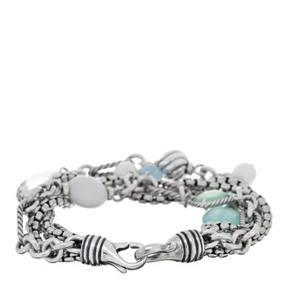 David Yurman Sterling Silver Aquamarine Chalcedony Pearl Prasiolite White Agate Multi Chain Bracelet 2 of 3