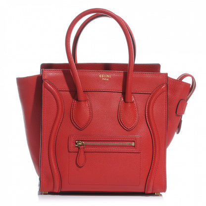 Celine Drummed Leather Micro Luggage Coquelicot 1 of 8