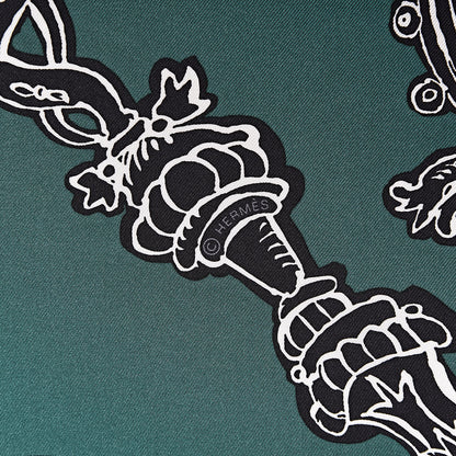 Hermes Silk Serio Ludere Scarf 90 Vert Black White 5 of 8