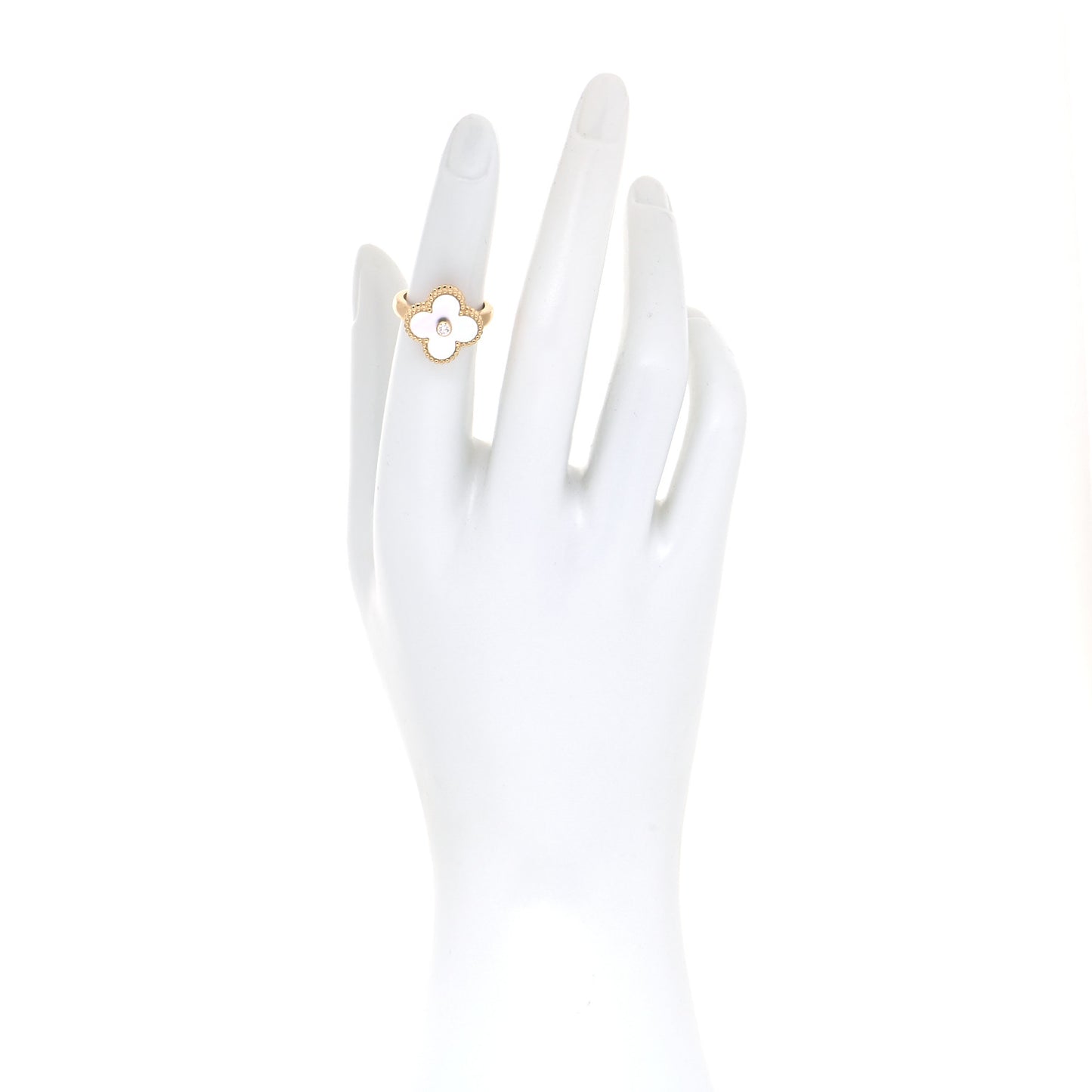 18K Yellow Gold Diamond Mother of Pearl Vintage Alhambra Ring 48 4.5