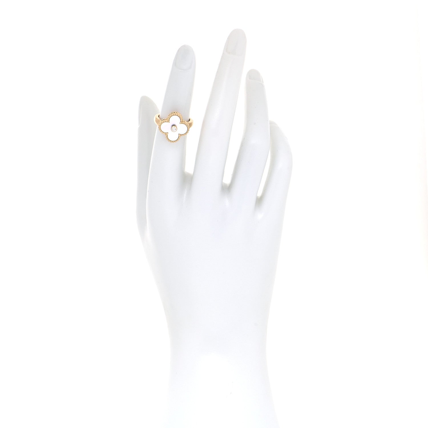 Van Cleef & Arpels 18K Yellow Gold Diamond Mother of Pearl Vintage Alhambra Ring 48 4.5 2 of 4