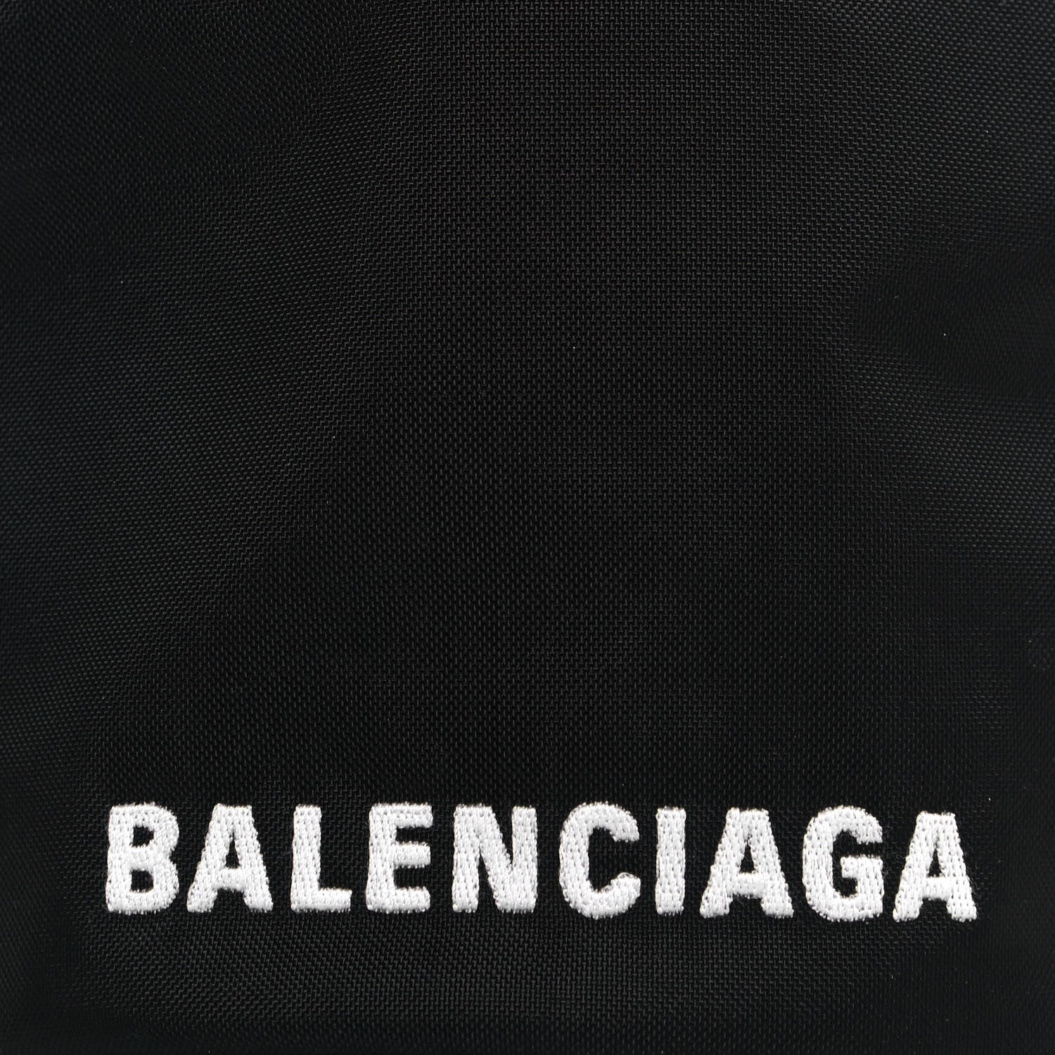 Balenciaga Recycled Sport Nylon Logo Embroidered Wheel Drawstring Bucket Bag Black White 7 of 11
