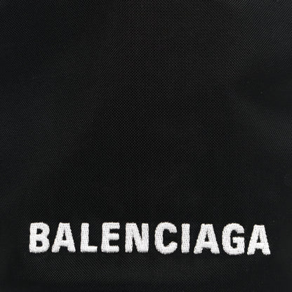 Balenciaga Recycled Sport Nylon Logo Embroidered Wheel Drawstring Bucket Bag Black White 7 of 11