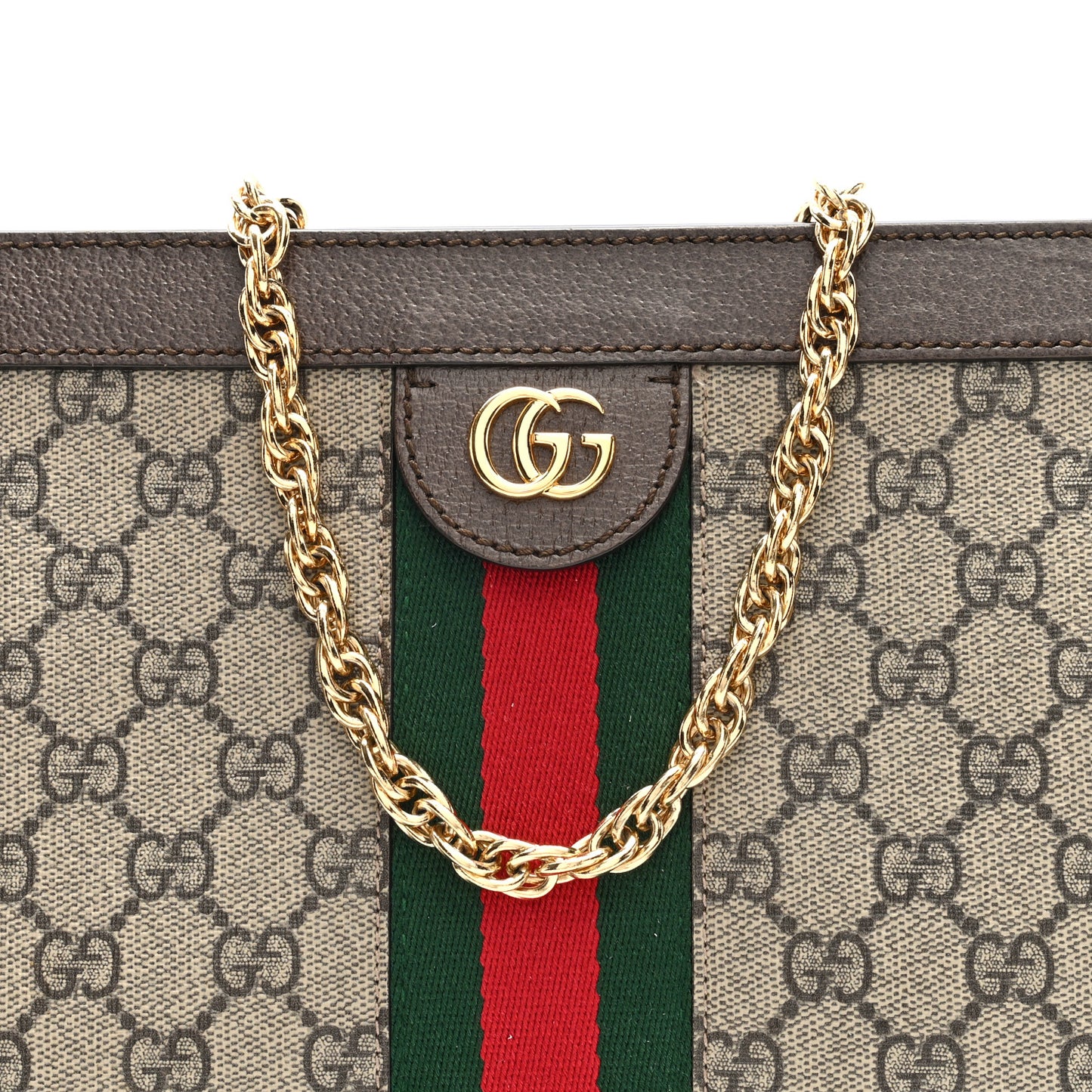 GG Supreme Monogram Web Small Ophidia Chain Shoulder Bag Brown