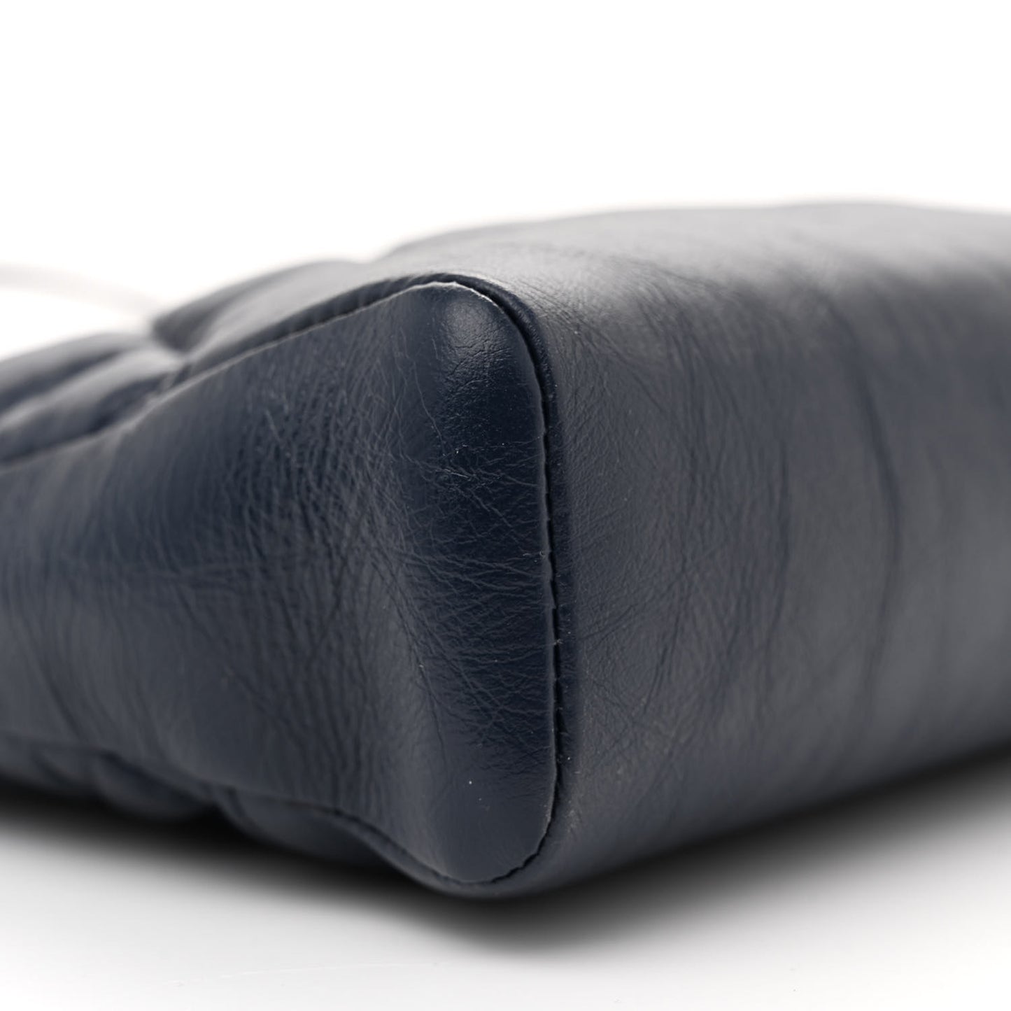 Shiny Crumpled Calfskin Quilted Mini 31 Shopping Bag Navy Blue