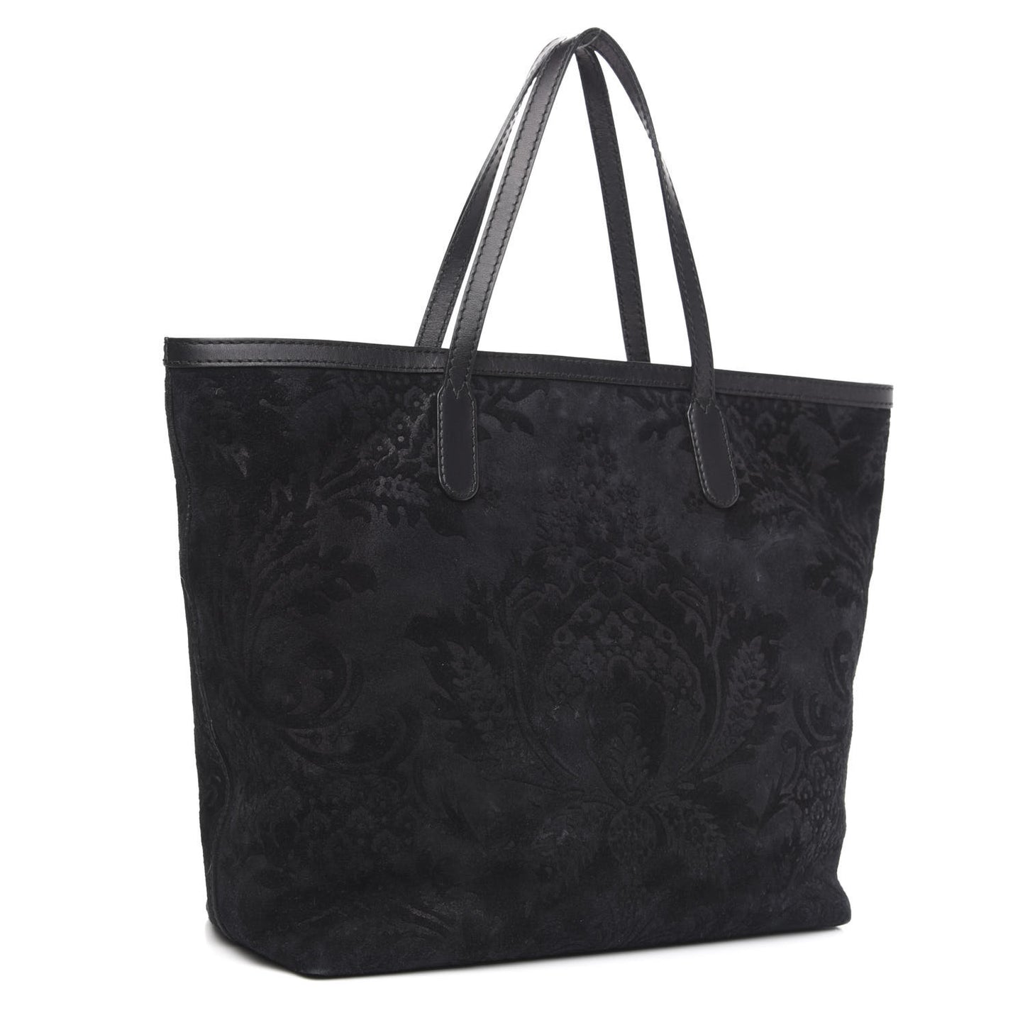 Nubuck Brocade Medium Soft Stirrup Tote Black