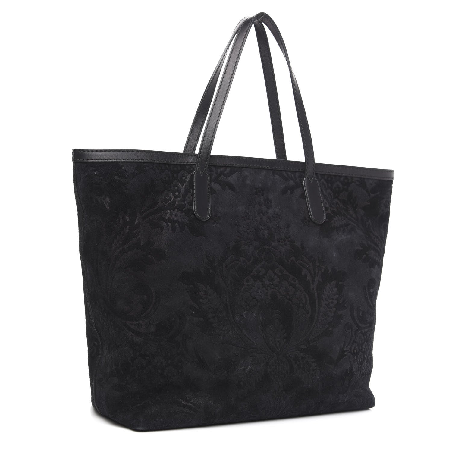 Gucci Nubuck Brocade Medium Soft Stirrup Tote Black 3 of 14