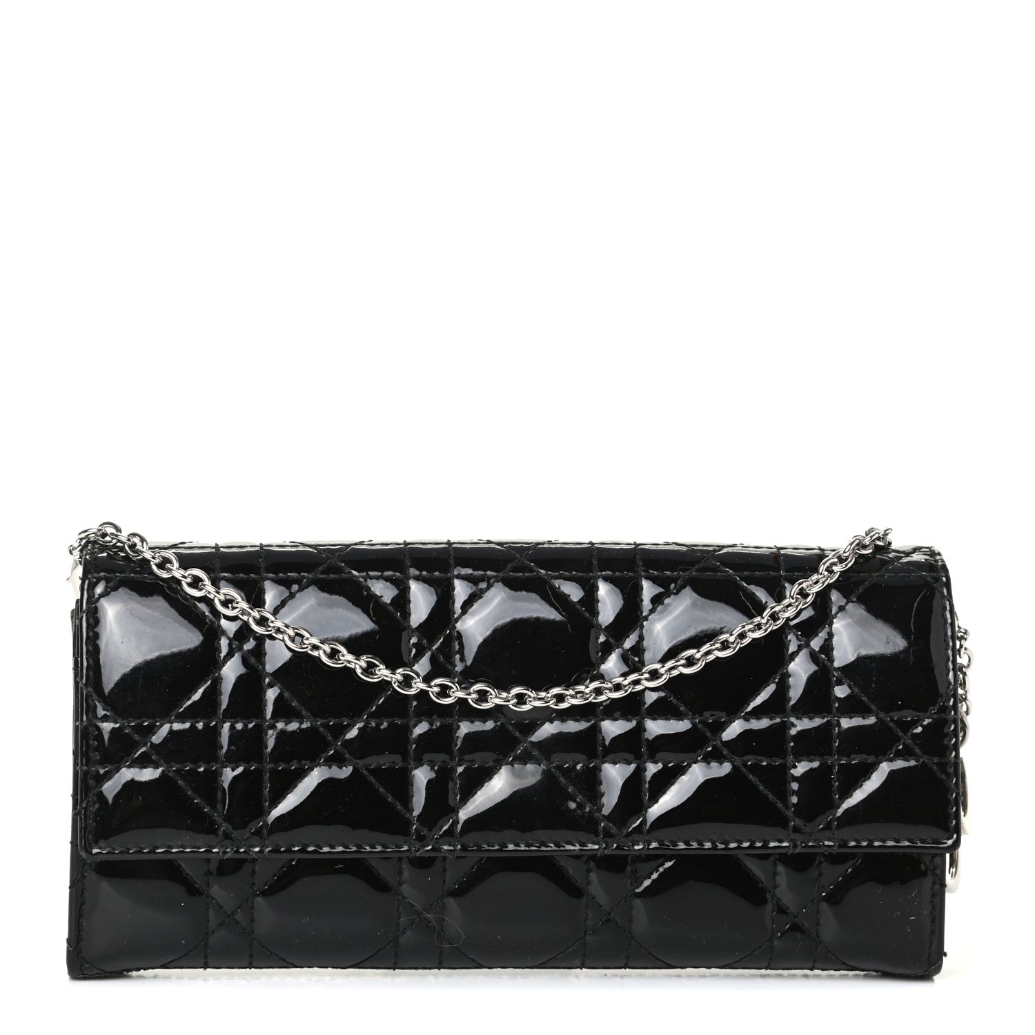 Christian Dior Patent Cannage Rendez-vous Chain Wallet Black 1 of 8