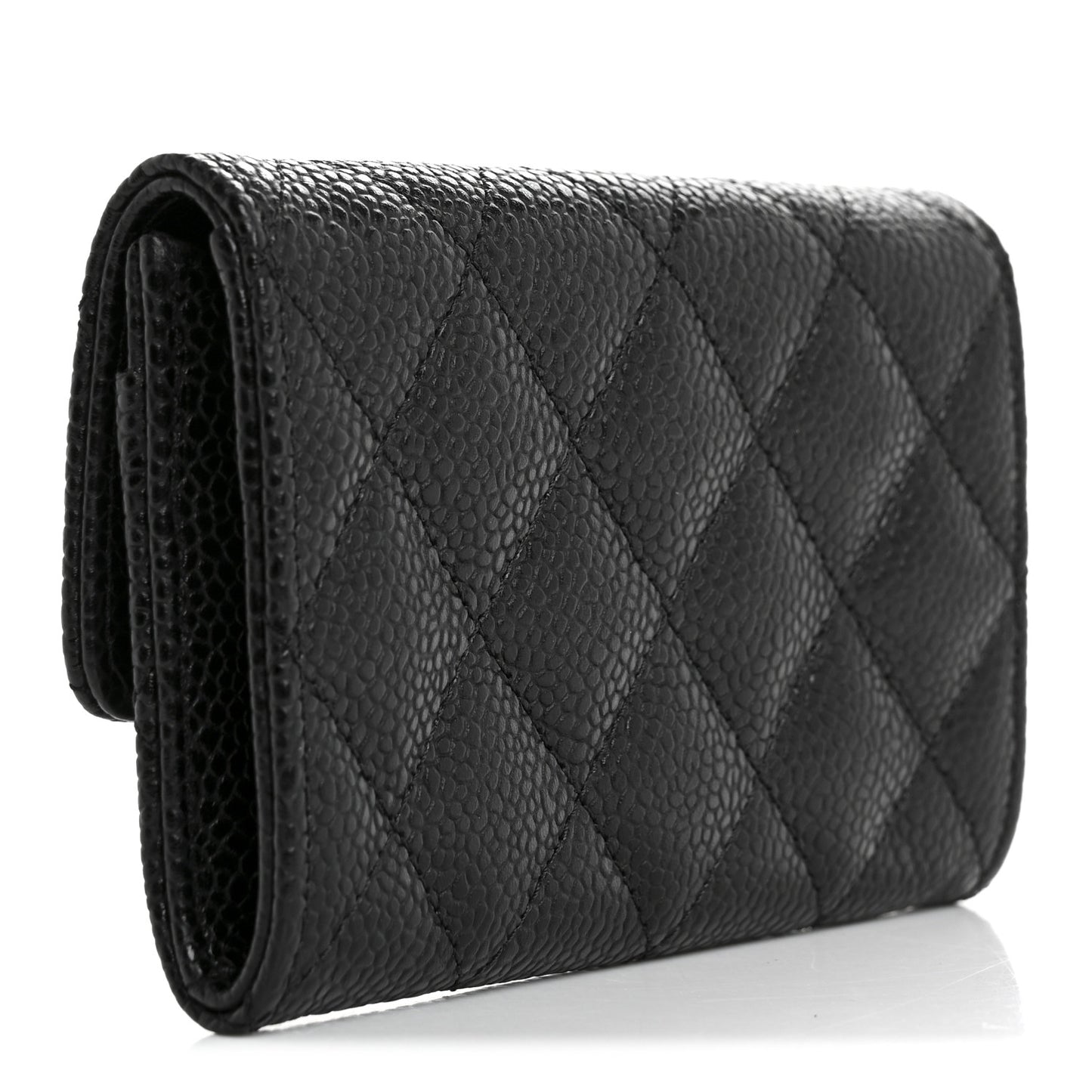 Caviar Quilted Flap Card Holder Black