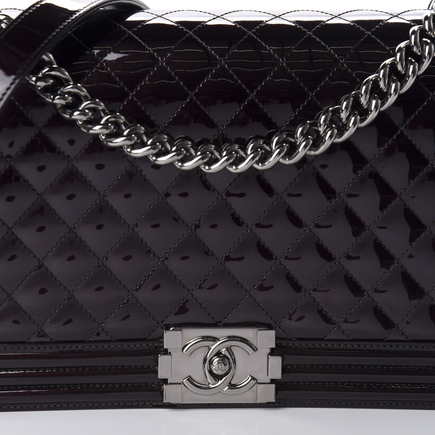 Patent Quilted New Medium Boy Flap Black
