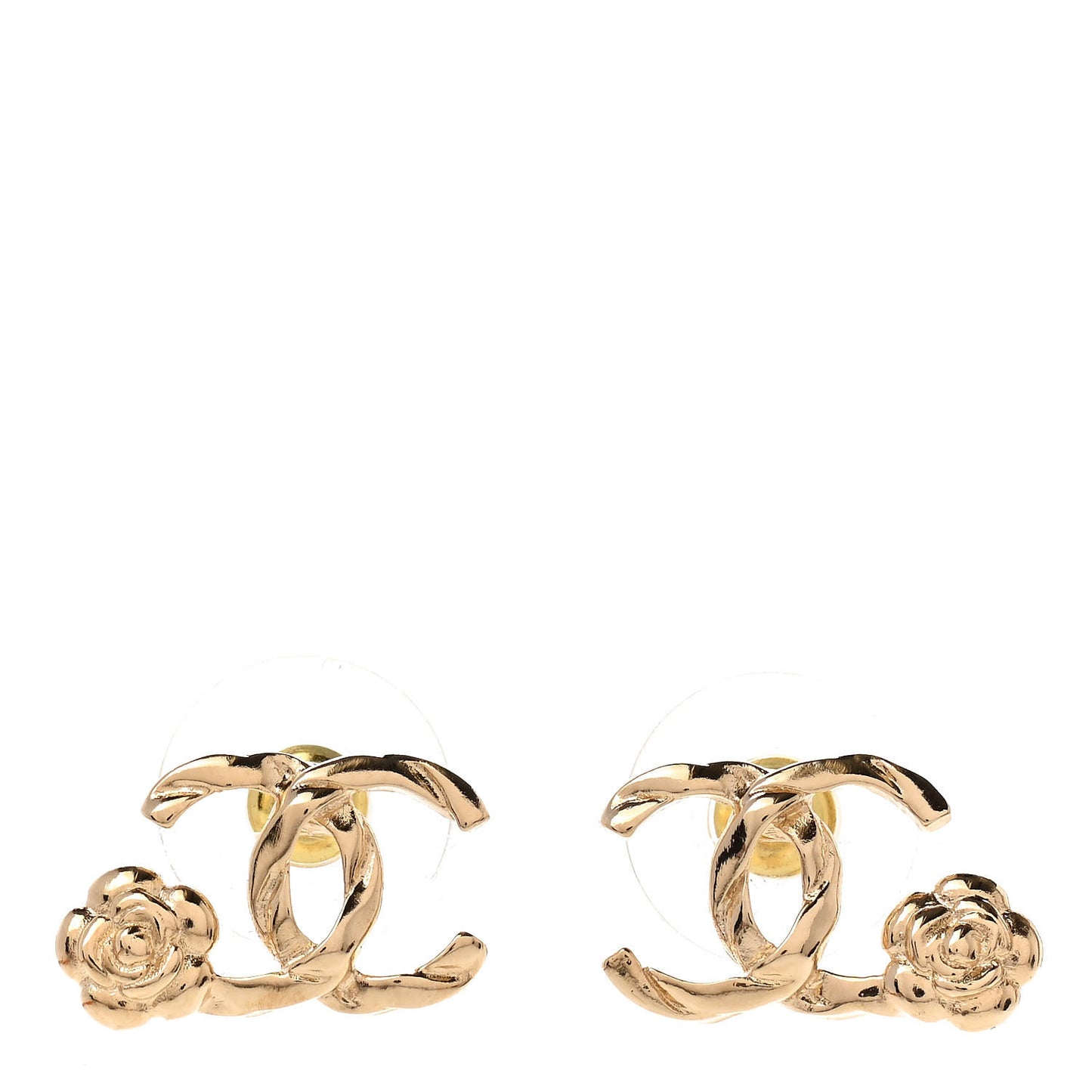Metal Camellia CC Earrings Gold