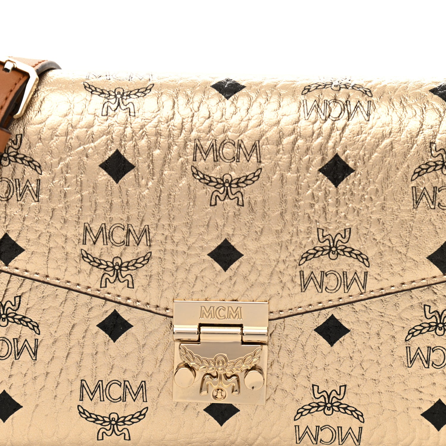 MCM Metallic Visetos Medium Millie Crossbody Bag Berlin Gold 7 of 9